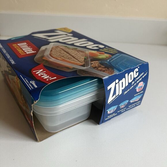 Ziploc DIVIDED Food Containers Snap 'n Seal Lids 2001 NEW USA Blue Pack Of 2 - Picture 3 of 4